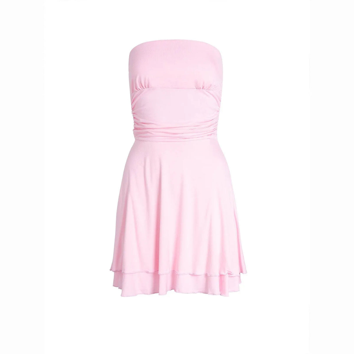 👗Women's Solid Ruched Backless Tiered Layer Tube Dress👗