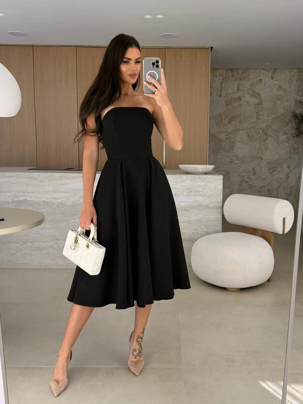 New Summer Solid Color Strapless Midi Dress