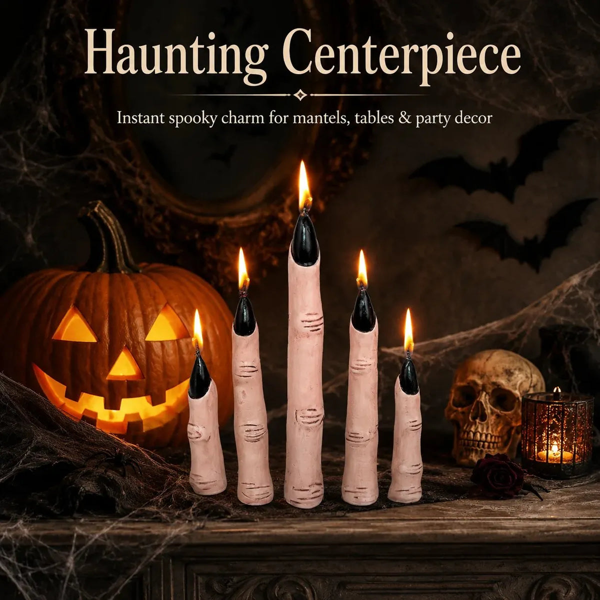 🔥HOT SALE🔥🕯️ Creepy Finger Candles 5-Piece Set – Halloween Table Decor & Spooky Party Accent 🎃
