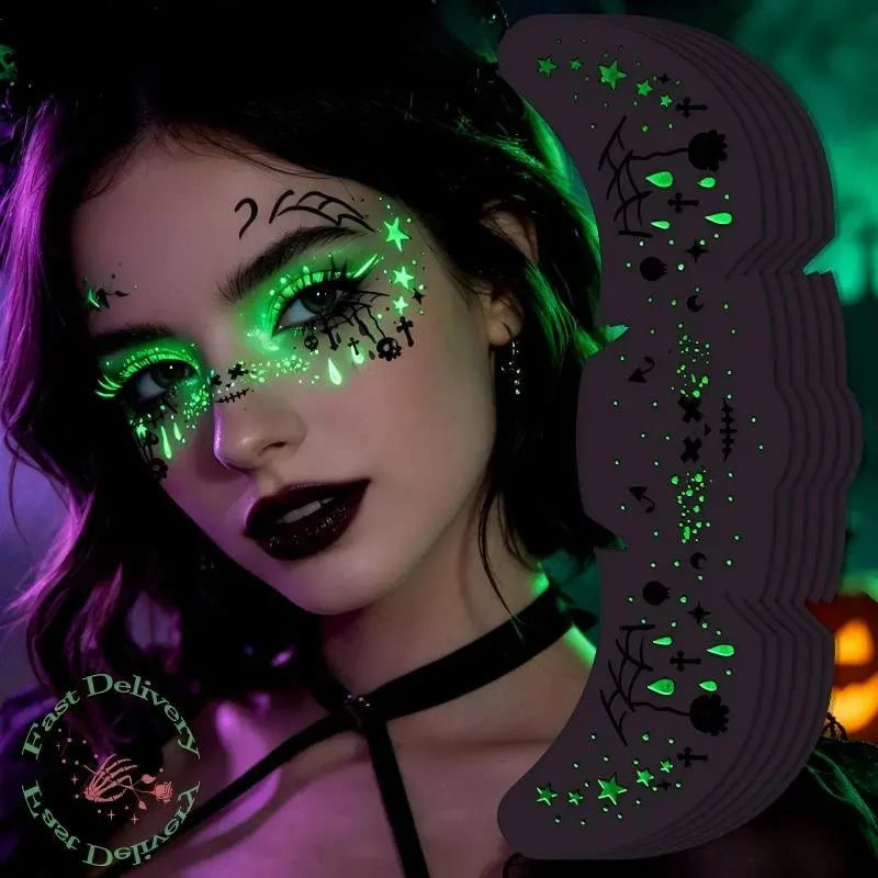 🔥 HOT SALE 🔥Glow in the Dark Halloween Glitter Freckles Temporary Tattoo Set