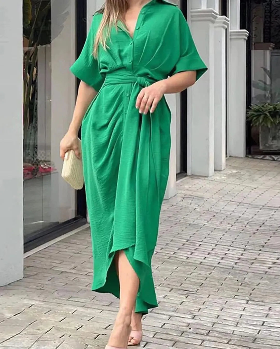 Printed Waist Cinching Shirt Dress