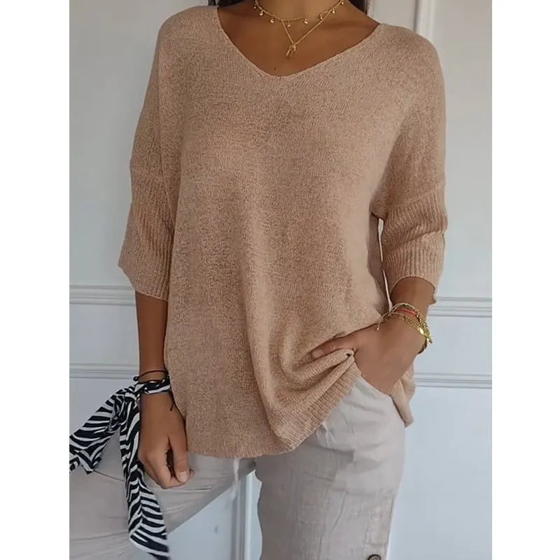 Solid Color Knitted V-neck Top (Buy 2 Free Shipping)