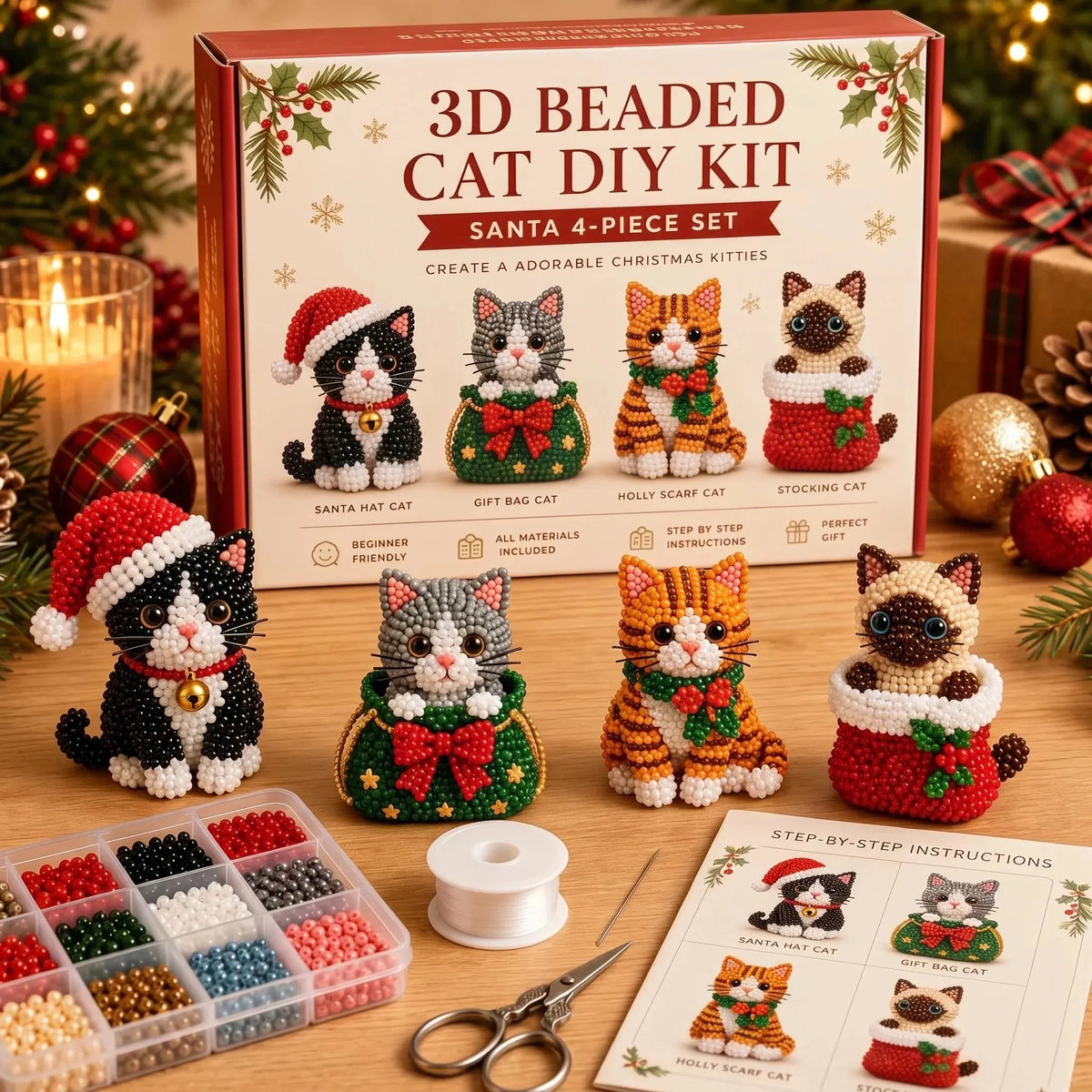 🔥 HOT SALE 🔥⏳ Last Day 49% OFF – 🎄 Beginner-Friendly DIY 3D Christmas Beaded Ornament Kit | Complete 4-Piece Set with Glass Beads, All Tools & Step-by-Step Guide Included 💕