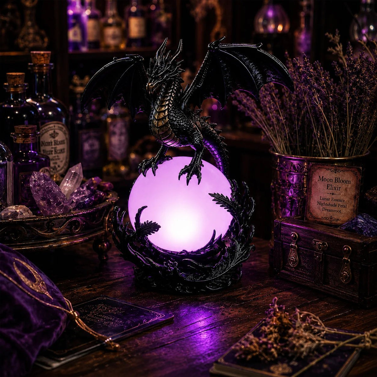 🎉🔮Gothic Dragon LED Crystal Ball Lamp for Dark Aesthetic Decor