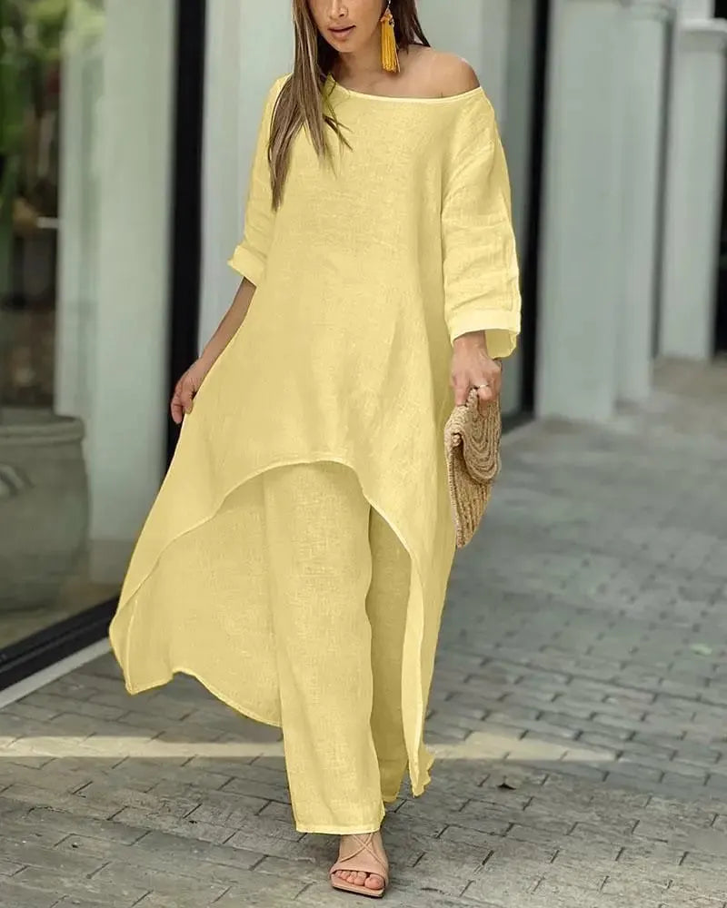 💕Women's Solid Color Linen Fashionable Casual Suit💃💃