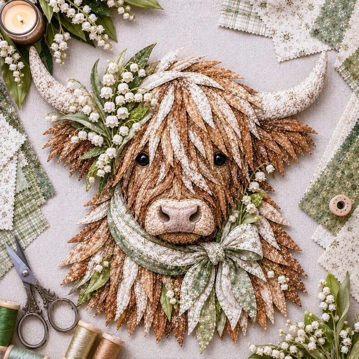 ⏳LAST DAY 49% OFF - 🐮💐🌸 Birth Flower Highland Cow 3D Layered Fabric Art DIY Kit | Complete Kit Included ✂️ Pre-Cut Pieces • Glue or Stitch Your Way • Create a Cozy 3D Highland Cow Decor 💕