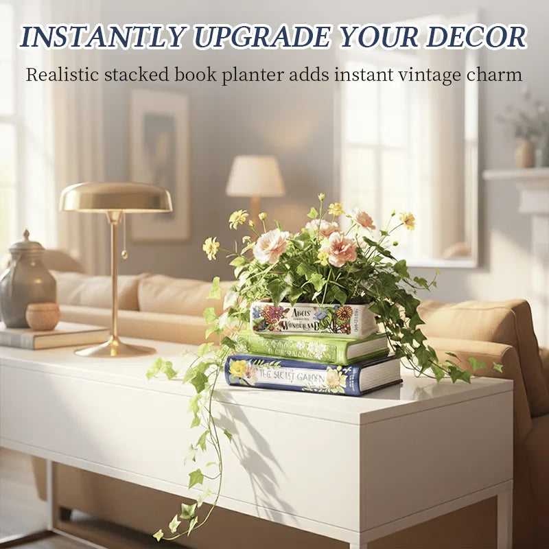 🔥LAST DAY 49% OFF - 📚Whimsical Stacked Book Planter with Drainage Hole