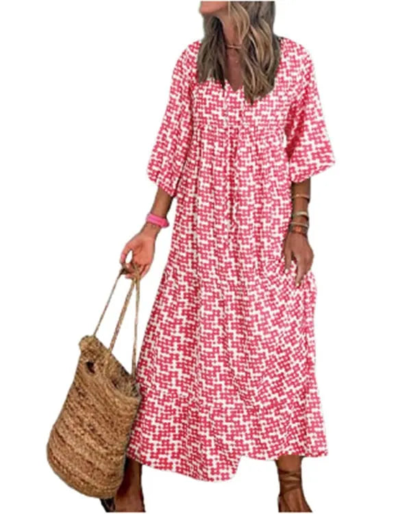 WOMEN'S PUFF SLEEVE FLORAL BOHO MAXI DRESS (BUY 2 FREE SHIPPING)