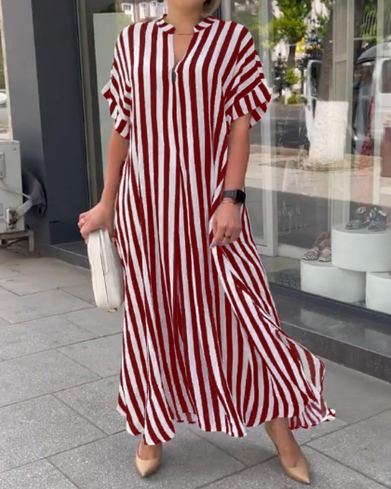 Women's V-Neck Striped Print Dress