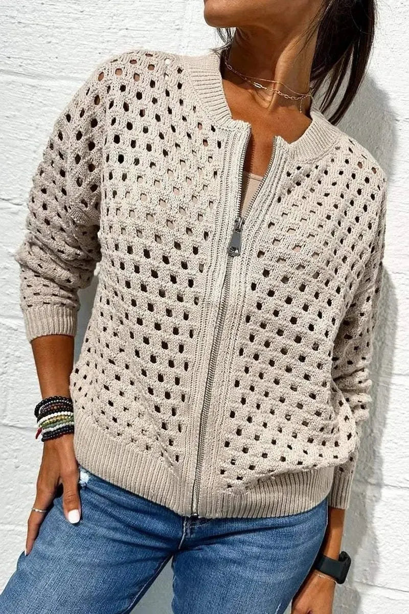 🍃LAST DAY SALE 49% OFF🍃Women's Casual Zipper Knit Jacket with Hollow Design