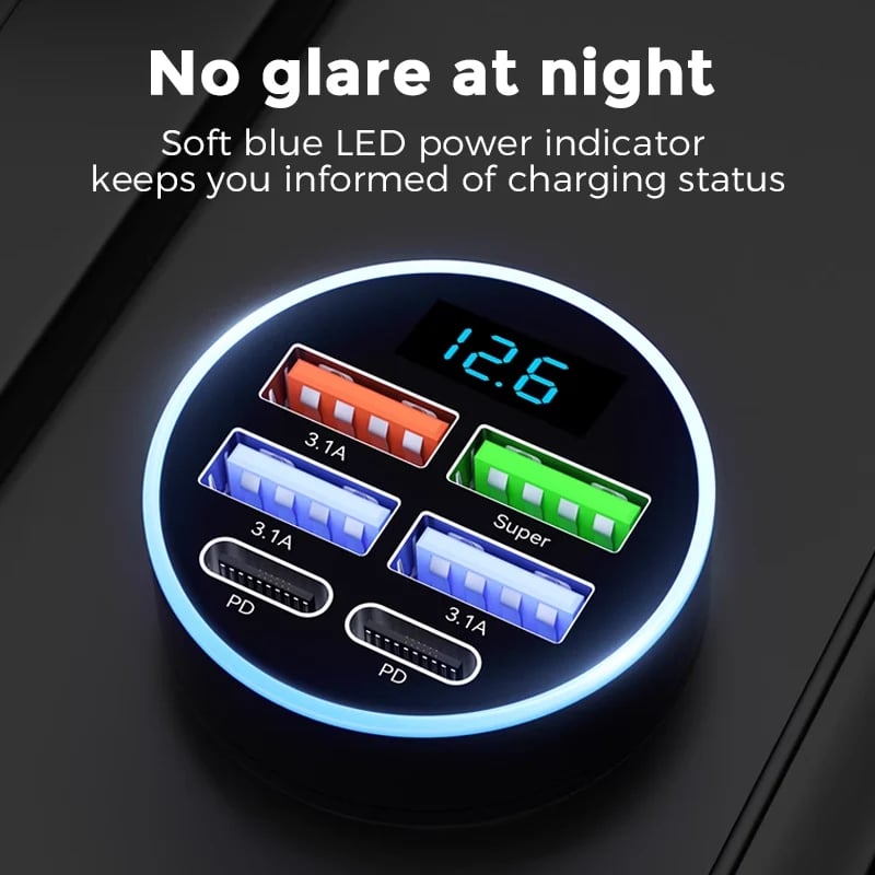 🎉⏰6-In-1 Car Fast Phone Charger with Voltage Display