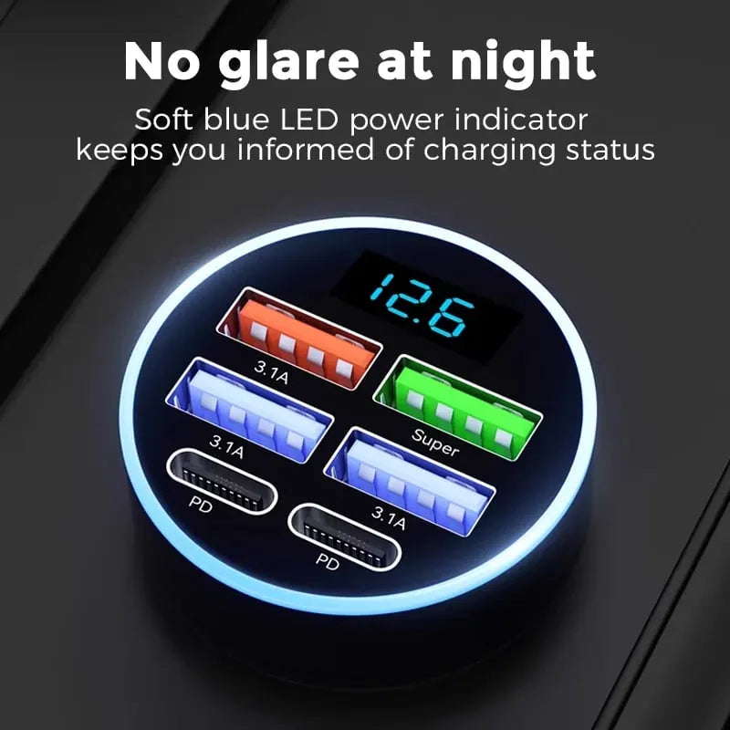 🔥 HOT SALE 🔥📢📢50% OFF !! ⏰6-In-1 Car Fast Phone Charger with Voltage Display