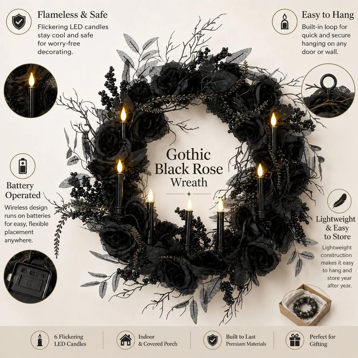 Black Rose Candle Wreath