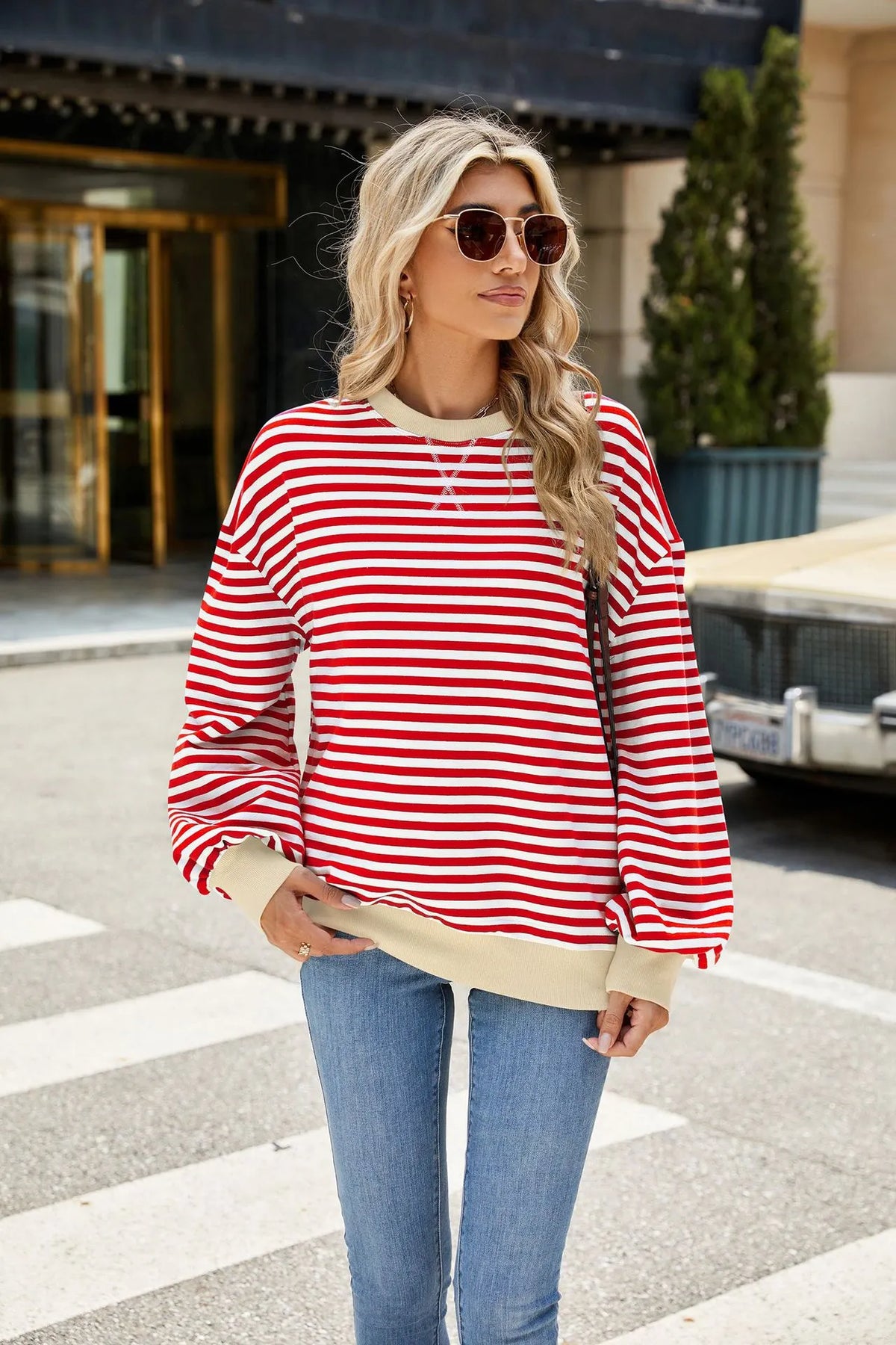 Women Striped Oversized Pullover Top Long Sleeve Shirt (Buy 2 Free Shipping)
