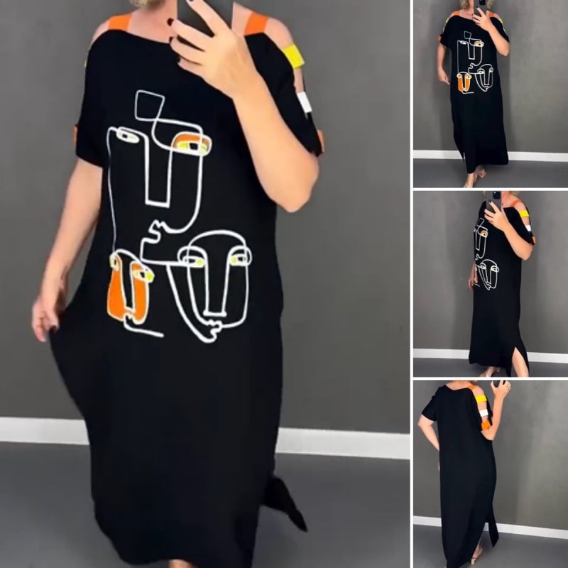 Women's Stylish Dress with Print and Short Sleeves