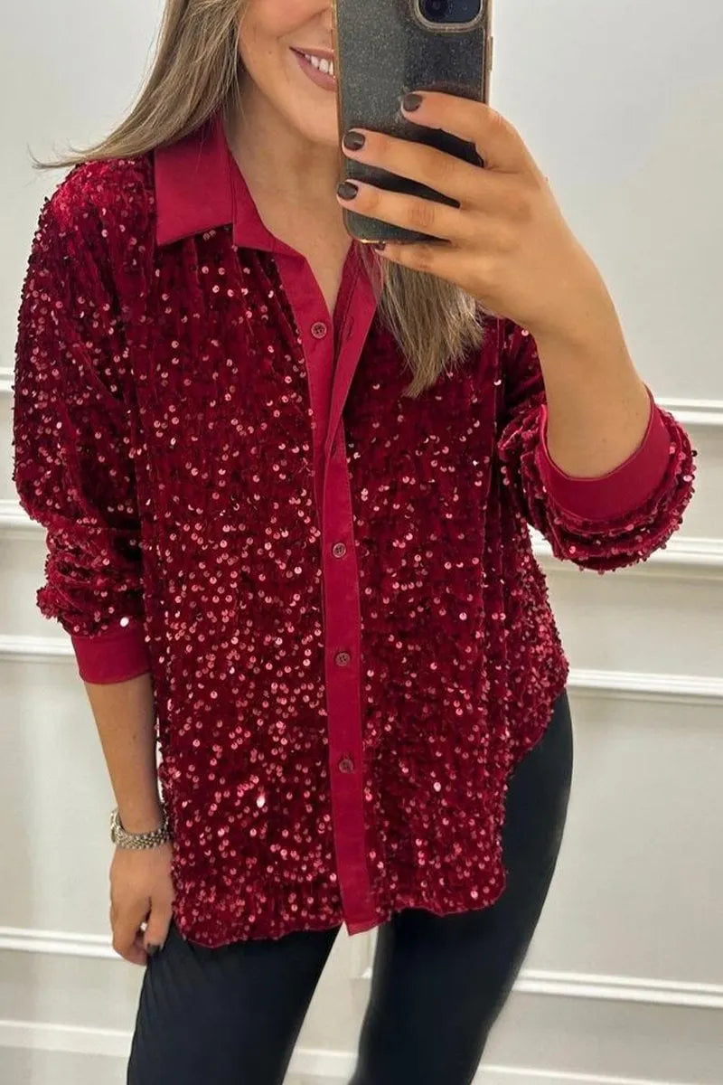 Women's Lapel Single Row Sparkly Party Shirt (Buy 2 Free Shipping)