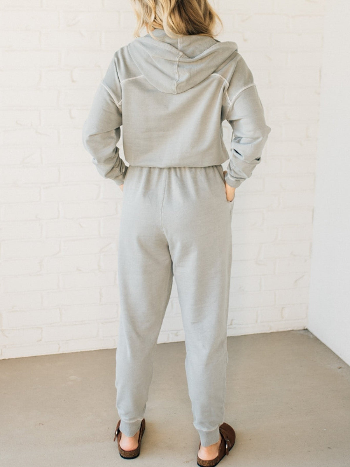 French Terry Drawstring Hooded Jumpsuit (Buy 2 Free Shipping)