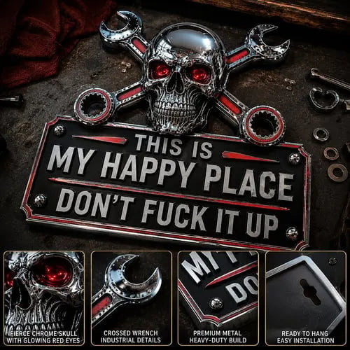 🔧 This Is My Happy Place. DON'T FUCK IT UP!💀"This Is My Happy Place" Garage Wall Sign