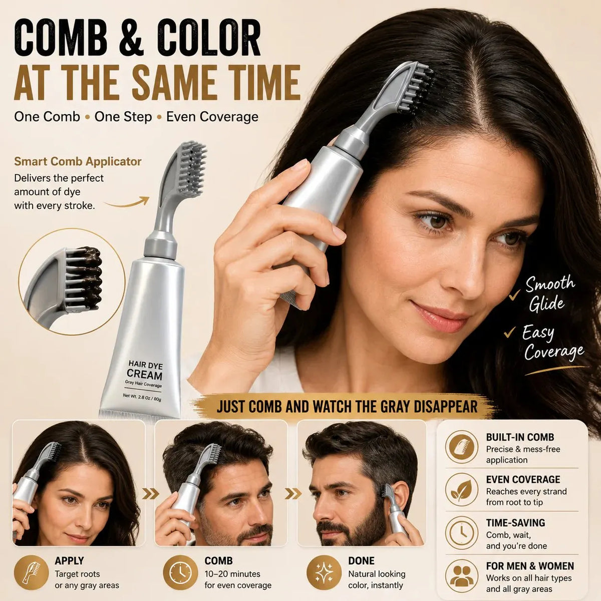 🔥HOT SALE🔥Instant Gray Coverage Hair Dye Comb for Men & Women