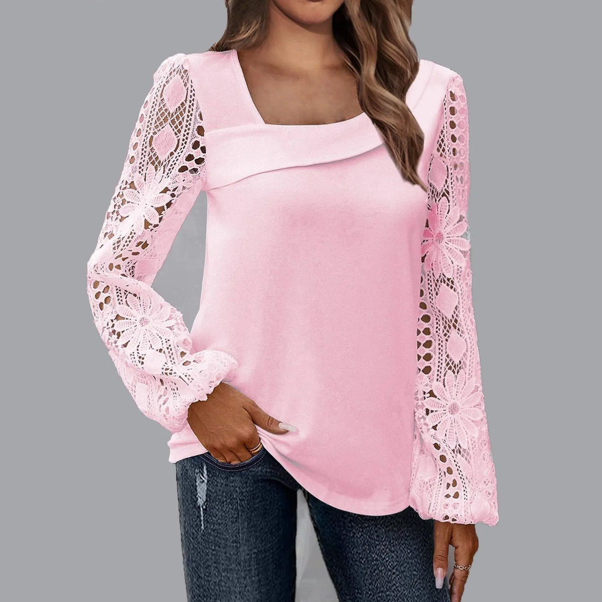 Lace Sleeve Patchwork Top (Buy 2 Free Shipping)