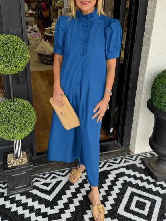 Lace Bubble Sleeve Button Down Dress