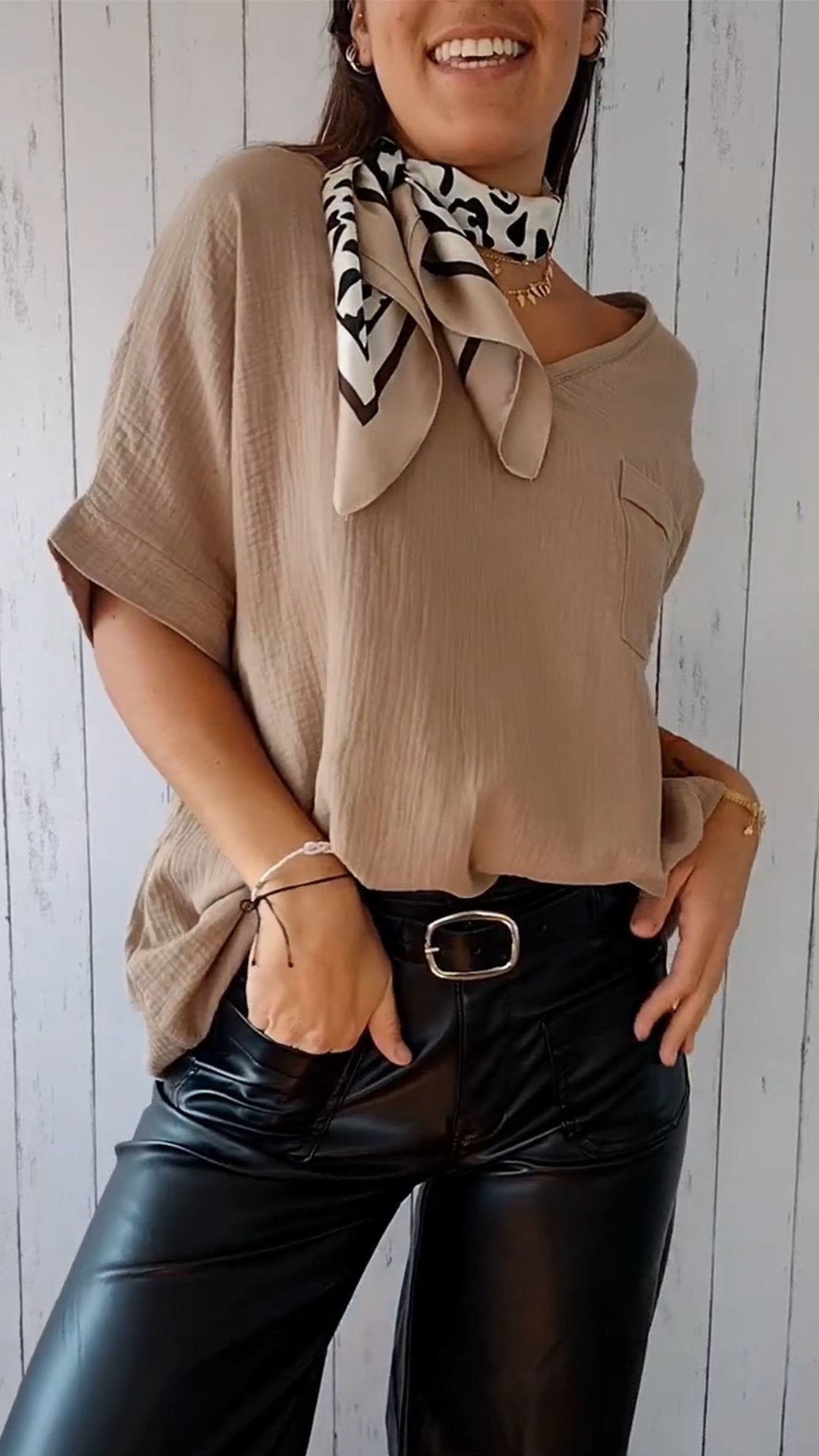 Solid Color V-neck Loose T-shirt👕Buy 2 Free Shipping