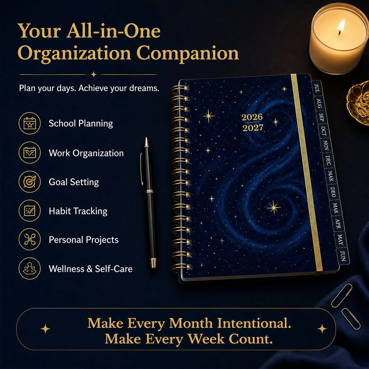 🔥Last Day 49% OFF - 🌌 2026-2027 Midnight Galaxy Mid-Year Spiral Bound Planner