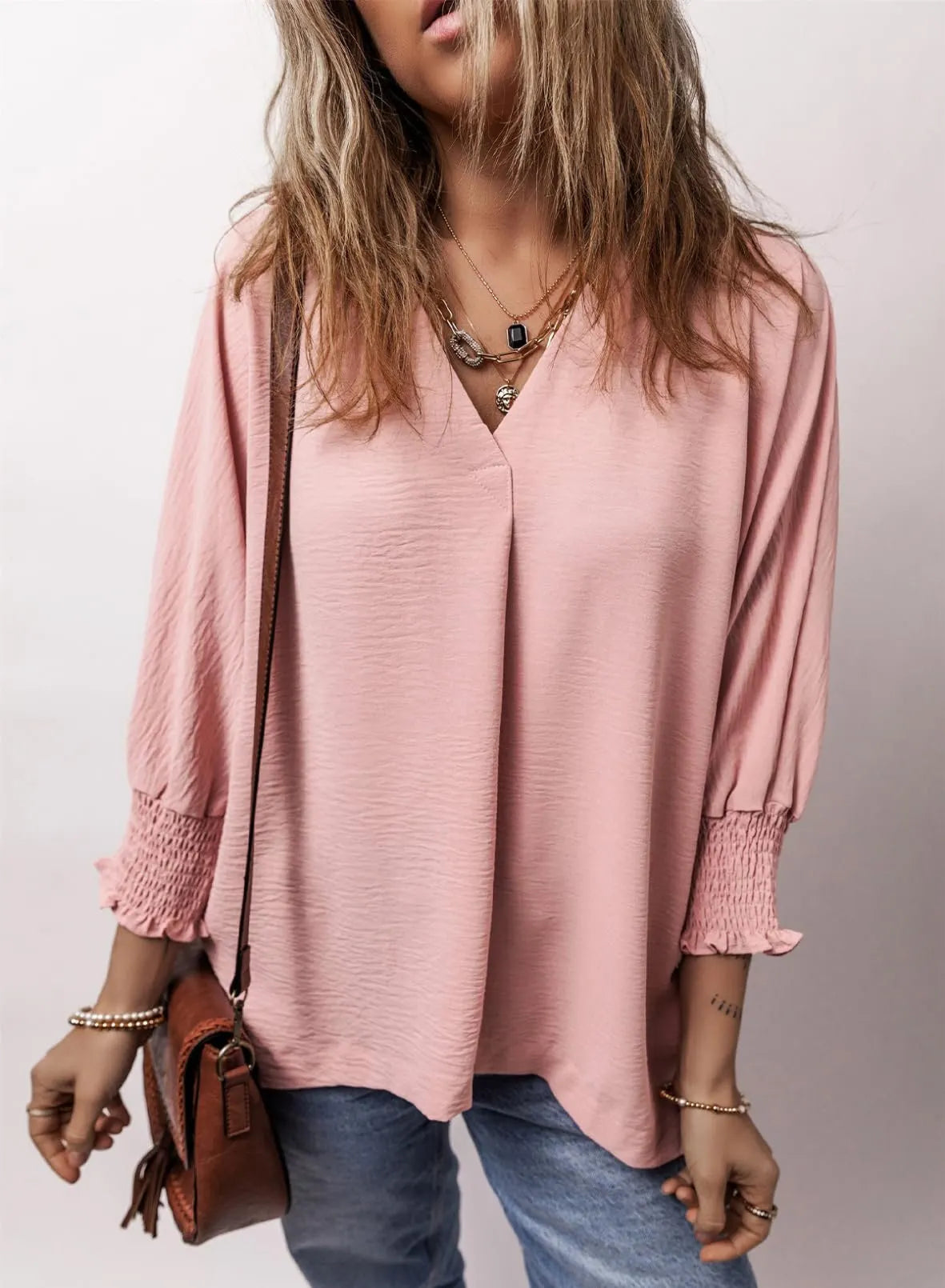 ⏰HOT SALE-WOMENS CASUAL 3/4 SLEEVE V NECK LOOSE FIT BASIC TEES
