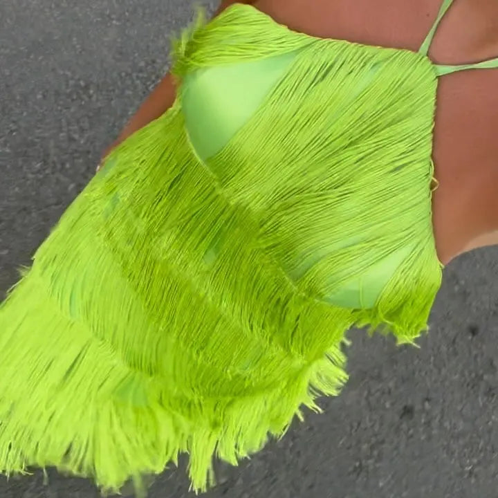 Tassel halter back resort dress