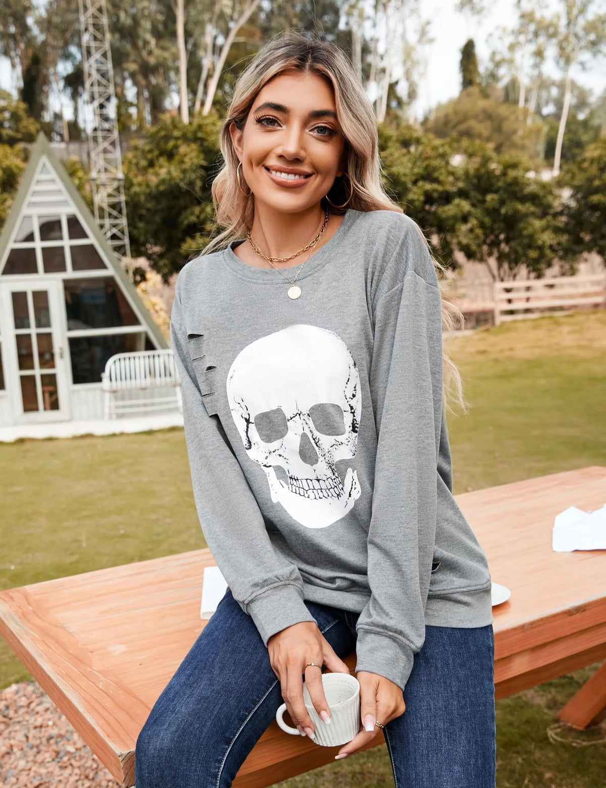 Women's Halloween Sweatshirts Skull Graphic Long Sleeve Pullover Tops