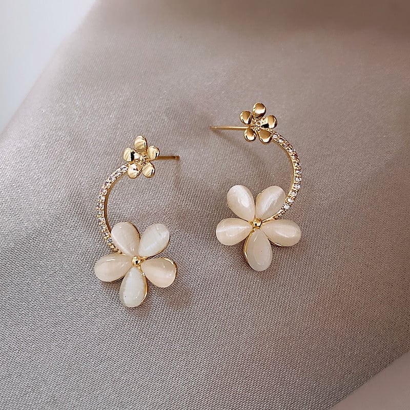 Korean Style Light Luxury Flower Stud Earrings