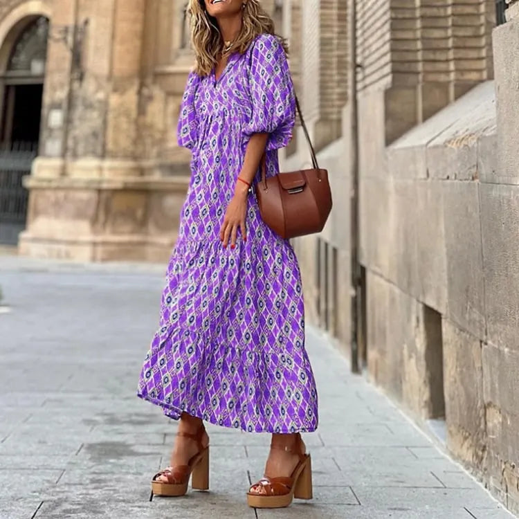 WOMEN'S PUFF SLEEVE FLORAL BOHO MAXI DRESS (BUY 2 FREE SHIPPING)