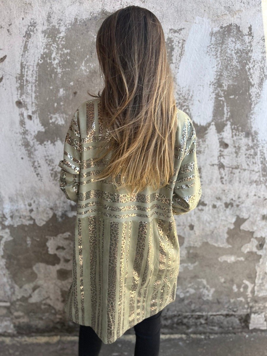 Gold Leopard Detail Pocket Coat