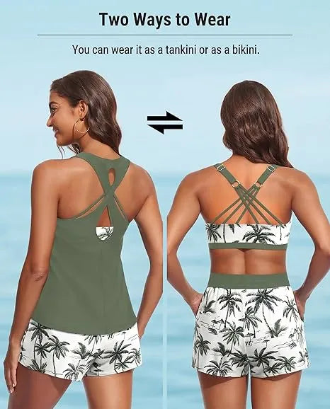 ⏰LAST DAY 57% OFF - 3 Piece Tankini with Shorts🔥Buy 2 Free Shipping