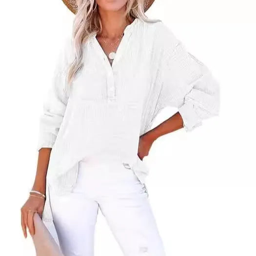 💖Limited Sale 49% OFF💖Women’s Casual Gauze Button Neck Long Sleeve Blouse