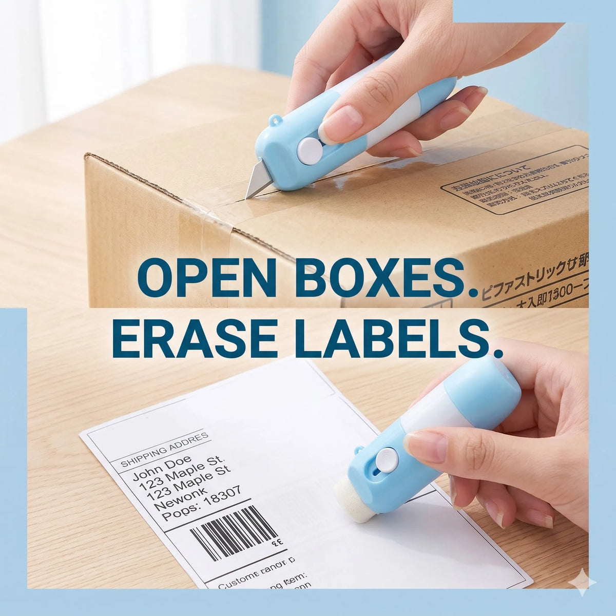 🎉2-in-1 Box Cutter & Thermal Paper Eraser