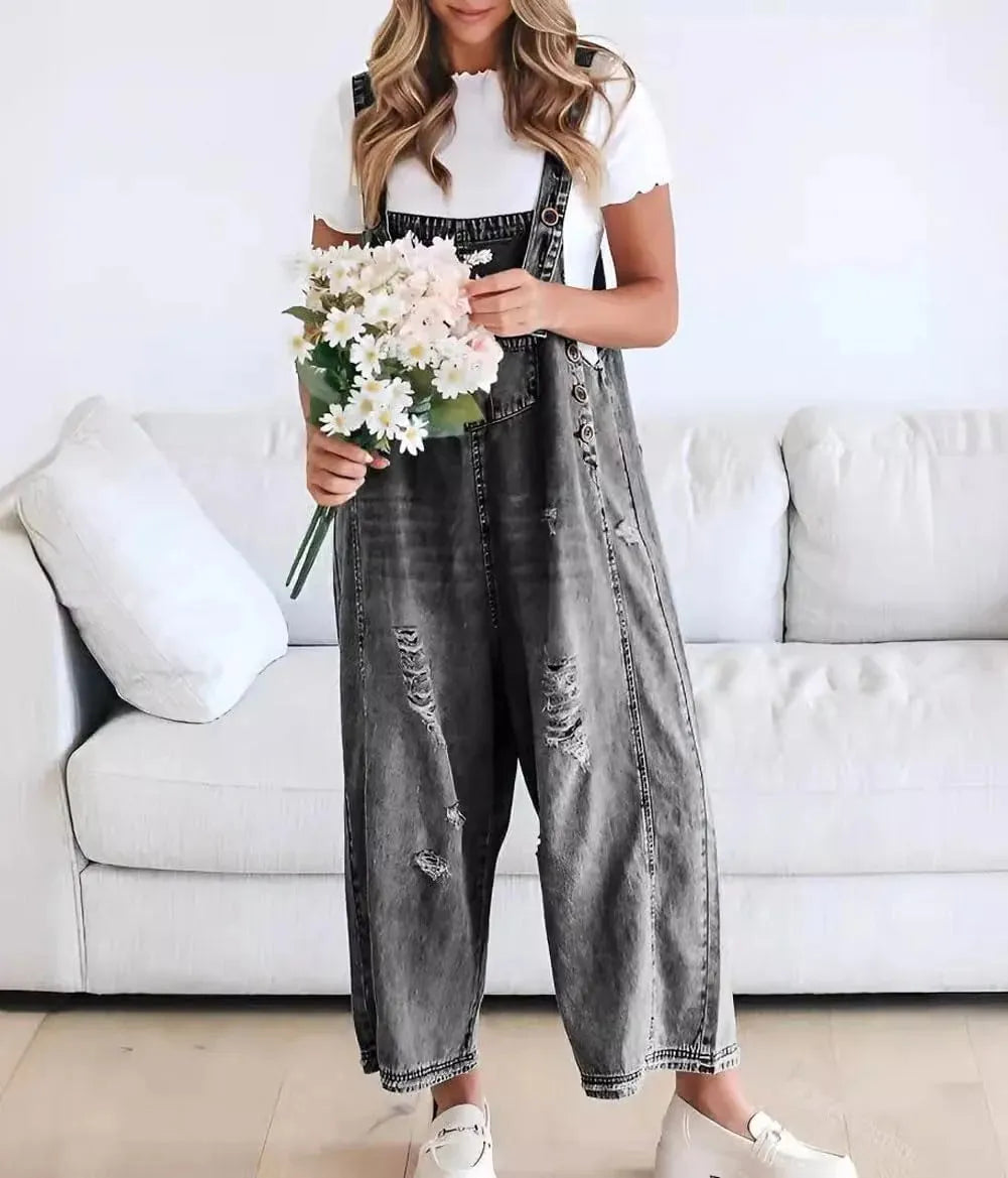 💖LAST DAY SALE 49% OFF💖Women's Cute Casual Button Jumpsuit Ripped Denim Overalls