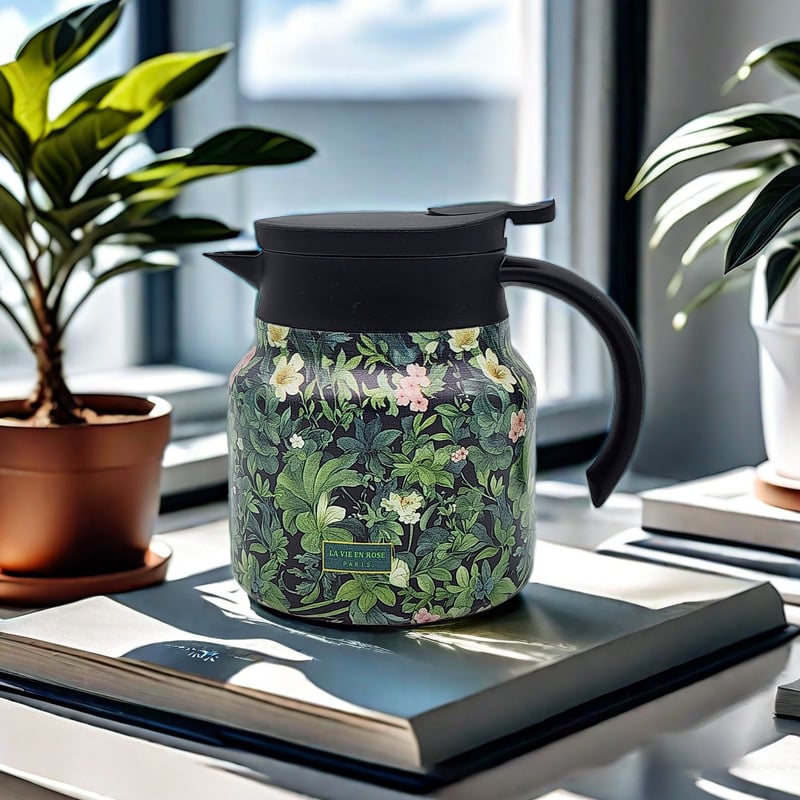 Vintage Floral Pattern Tea Thermos–Built-In Infuser