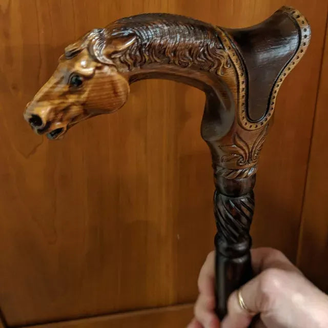 Designer Art Wooden Cane badass Walking Stick Horse with Saddle, Fancy decorative canes for ladies and men
