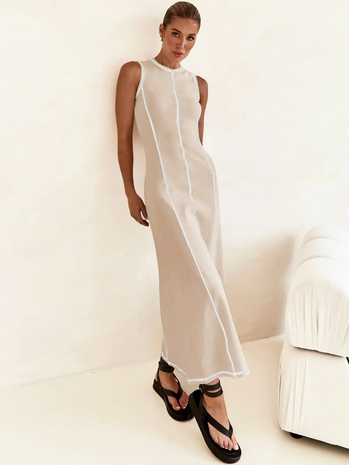 Balance Beauty and Comfort Ribbed Contrast Detail Stretch Maxi Dress